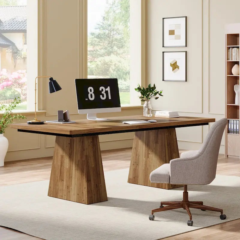 Bureau rustique en bois de 160 cm – Grande surface d'écriture et poste de travail informatique