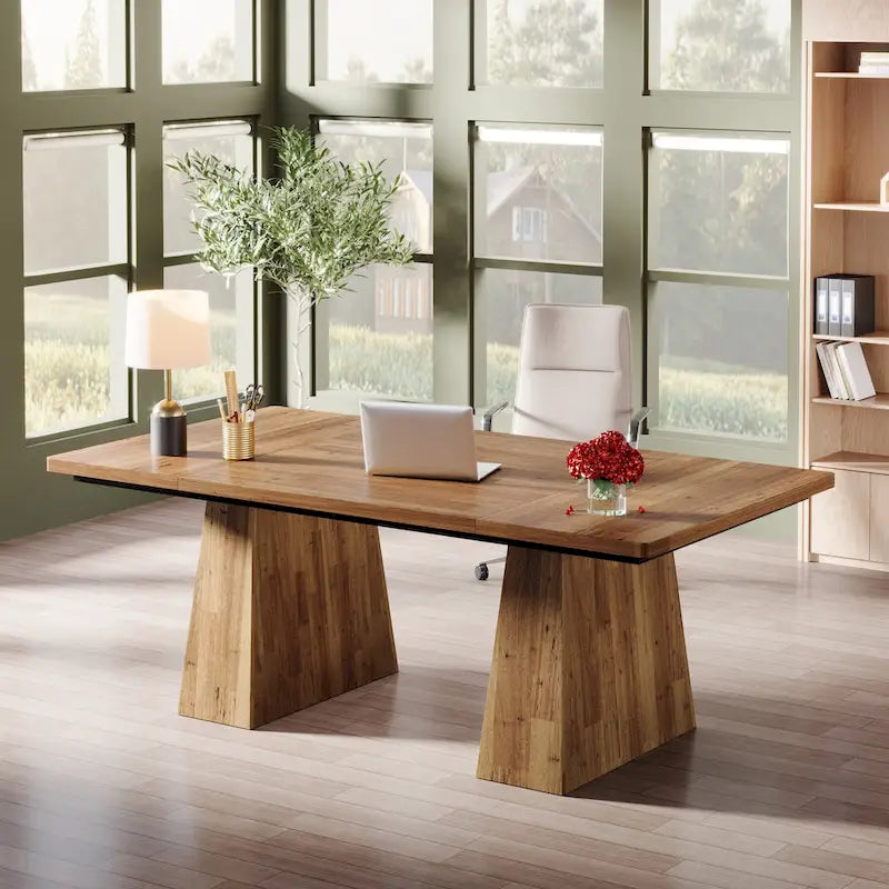 Bureau rustique en bois de 160 cm – Grande surface d'écriture et poste de travail informatique