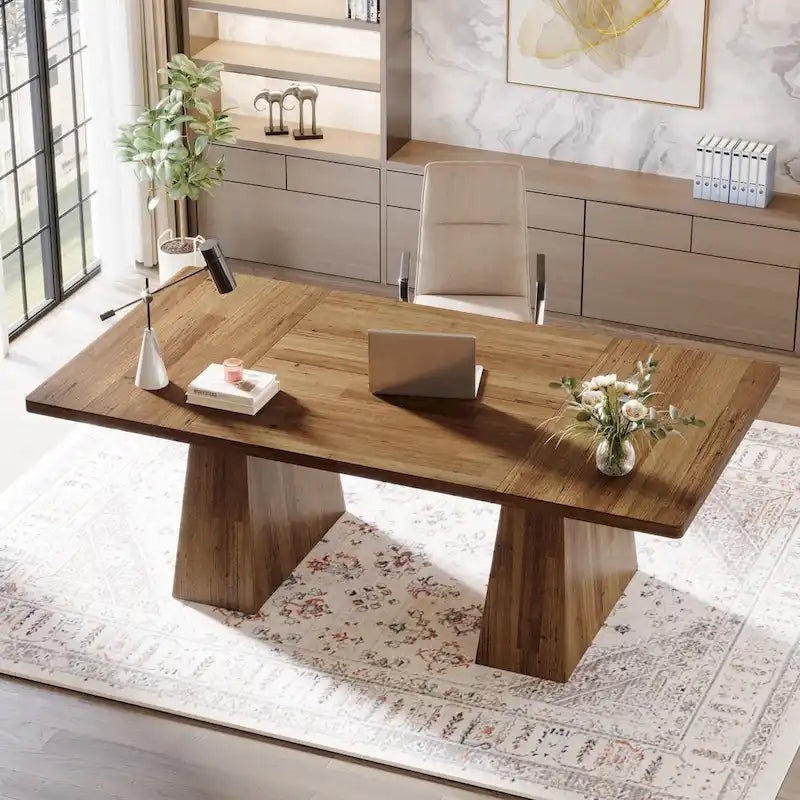 Bureau rustique en bois de 160 cm – Grande surface d'écriture et poste de travail informatique