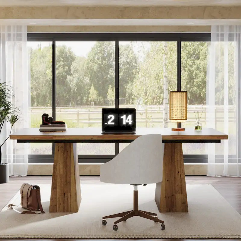 Bureau rustique en bois de 160 cm – Grande surface d'écriture et poste de travail informatique