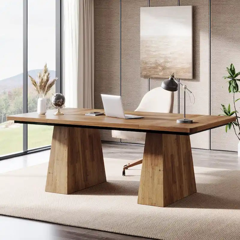 Bureau rustique en bois de 160 cm – Grande surface d'écriture et poste de travail informatique