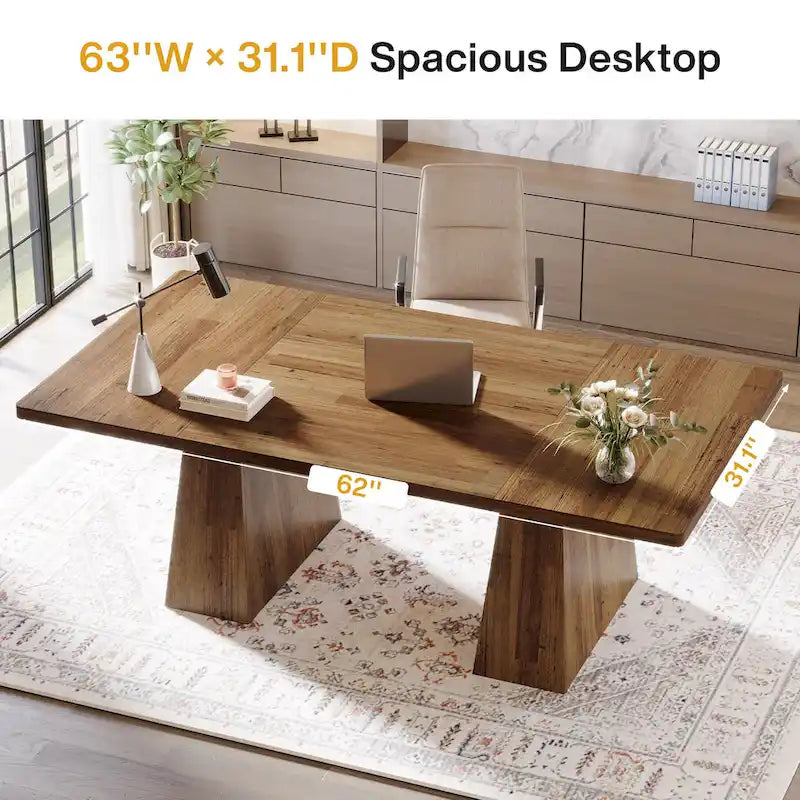 Bureau rustique en bois de 160 cm – Grande surface d'écriture et poste de travail informatique