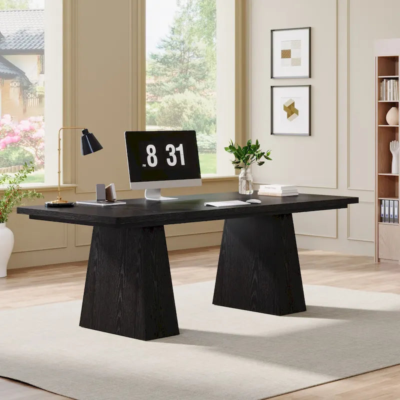 Bureau rustique en bois de 160 cm – Grande surface d'écriture et poste de travail informatique