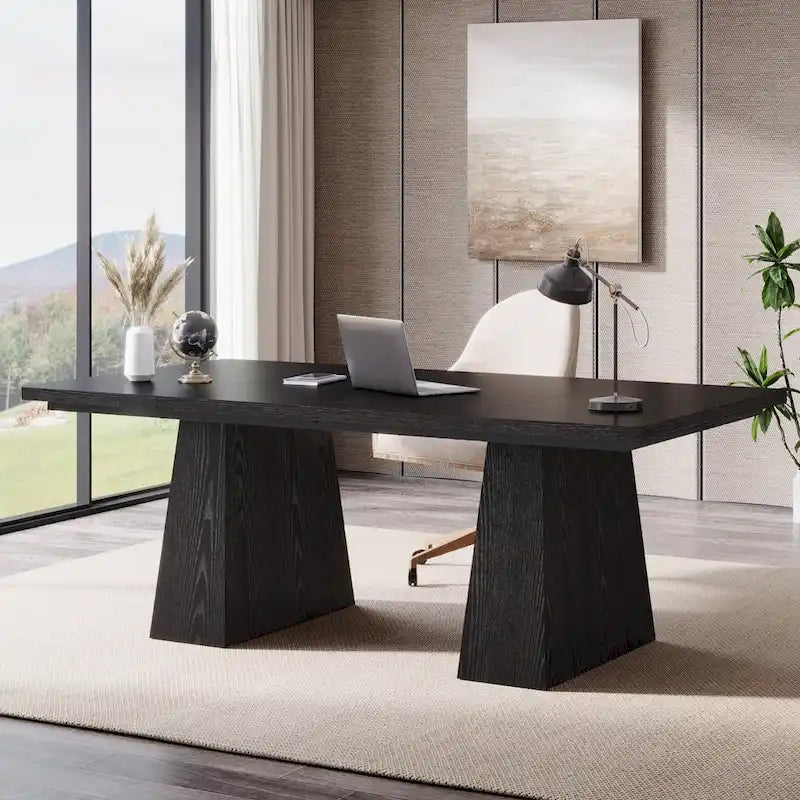 Bureau rustique en bois de 160 cm – Grande surface d'écriture et poste de travail informatique