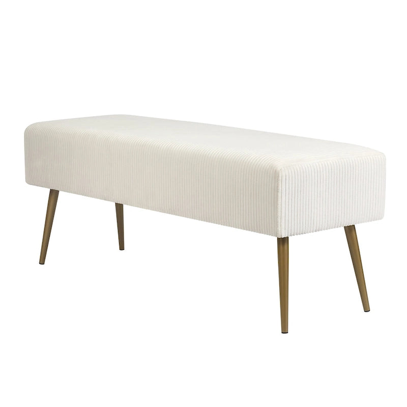 Banc rembourré en velours rayé 43" avec pieds en métal doré – pour le bout de lit, l'entrée et le salon