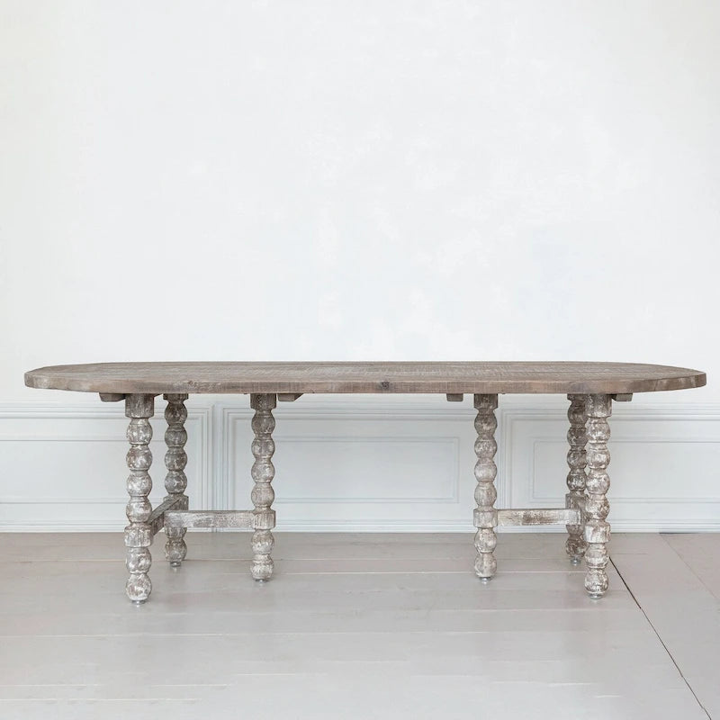 Table de salle à manger ovale en pin, style rustique - Finition blanchie
