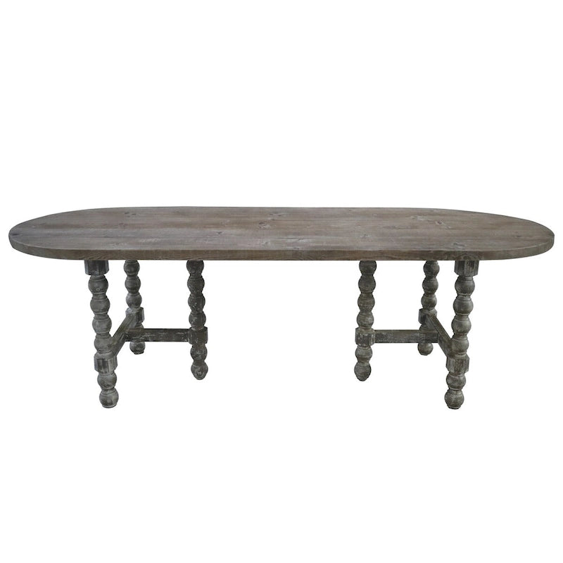 Table de salle à manger ovale en pin, style rustique - Finition blanchie