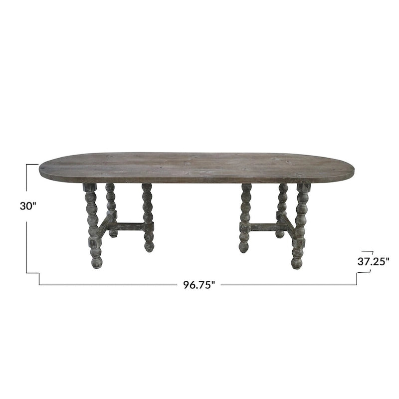 Table de salle à manger ovale en pin, style rustique - Finition blanchie