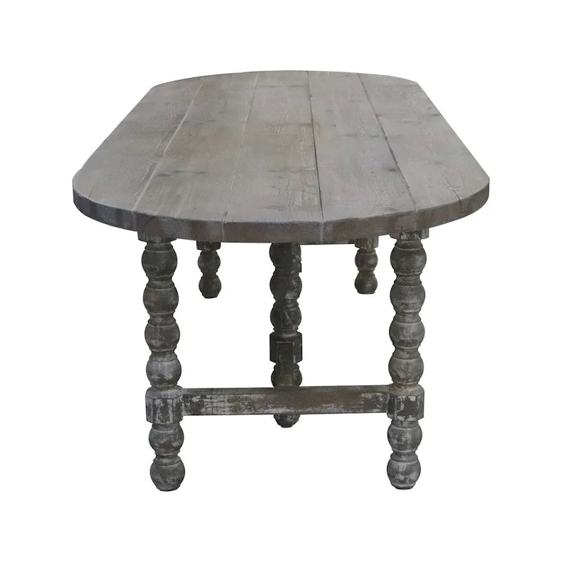 Table de salle à manger ovale en pin, style rustique - Finition blanchie