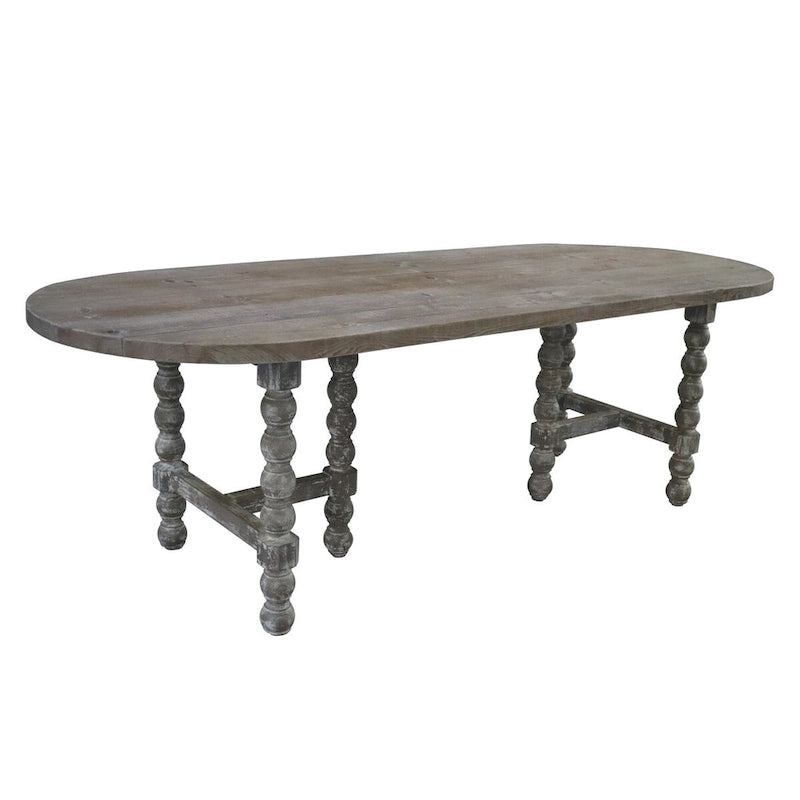 Table de salle à manger ovale en pin, style rustique - Finition blanchie