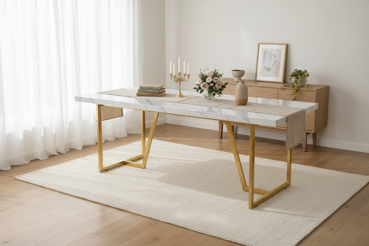 Large Faux Marble Dining Table in Interior Scene
