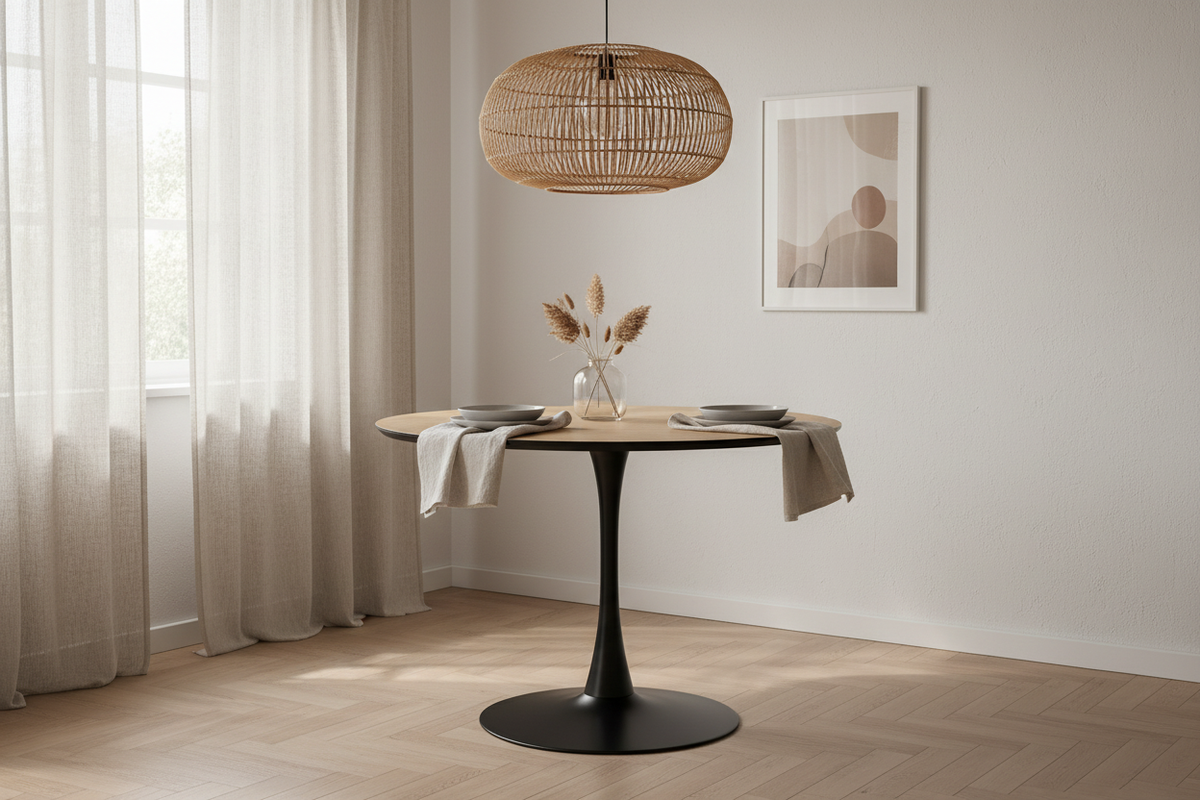 Mid-Century Round Dining Table in Scandinavian Interior