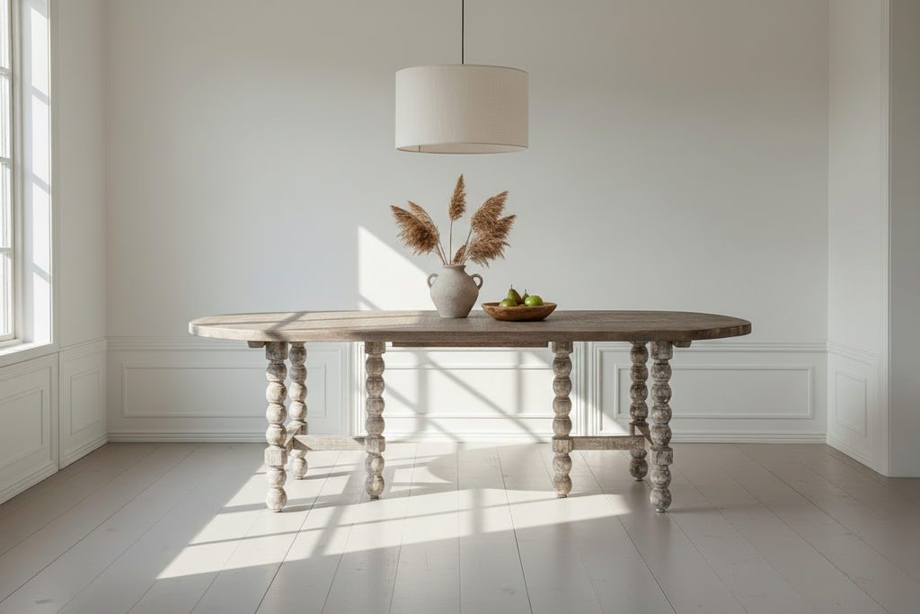 Oval Pine Wood Dining Table - No Table Runner